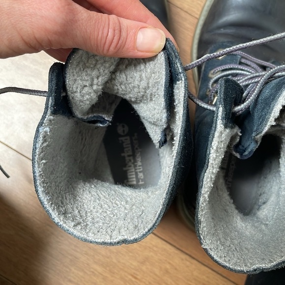 Timberland Waterproof Warm gray Teddy fleece Lined Boots navy blue leather sz 7 - Picture 10 of 10